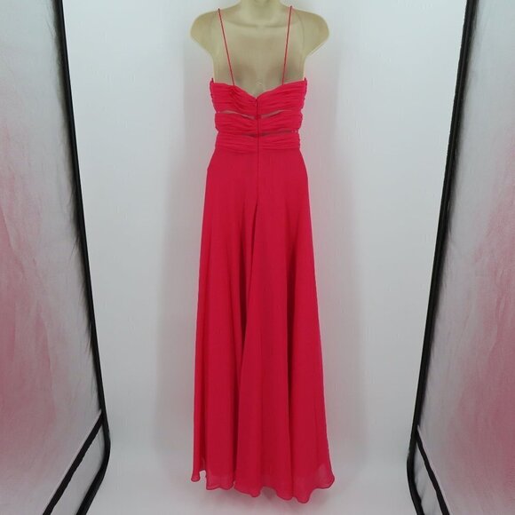 Cache Womens 2 Bright Pink Pleated Rhinestone Cutout Mesh Hi Low Dress Formal - Picture 4 of 11